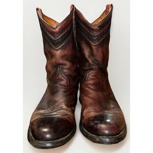 Vaccari Men's 8 EE Brown Leather Cowboy Boots Made in USA Western Distressed Vtg